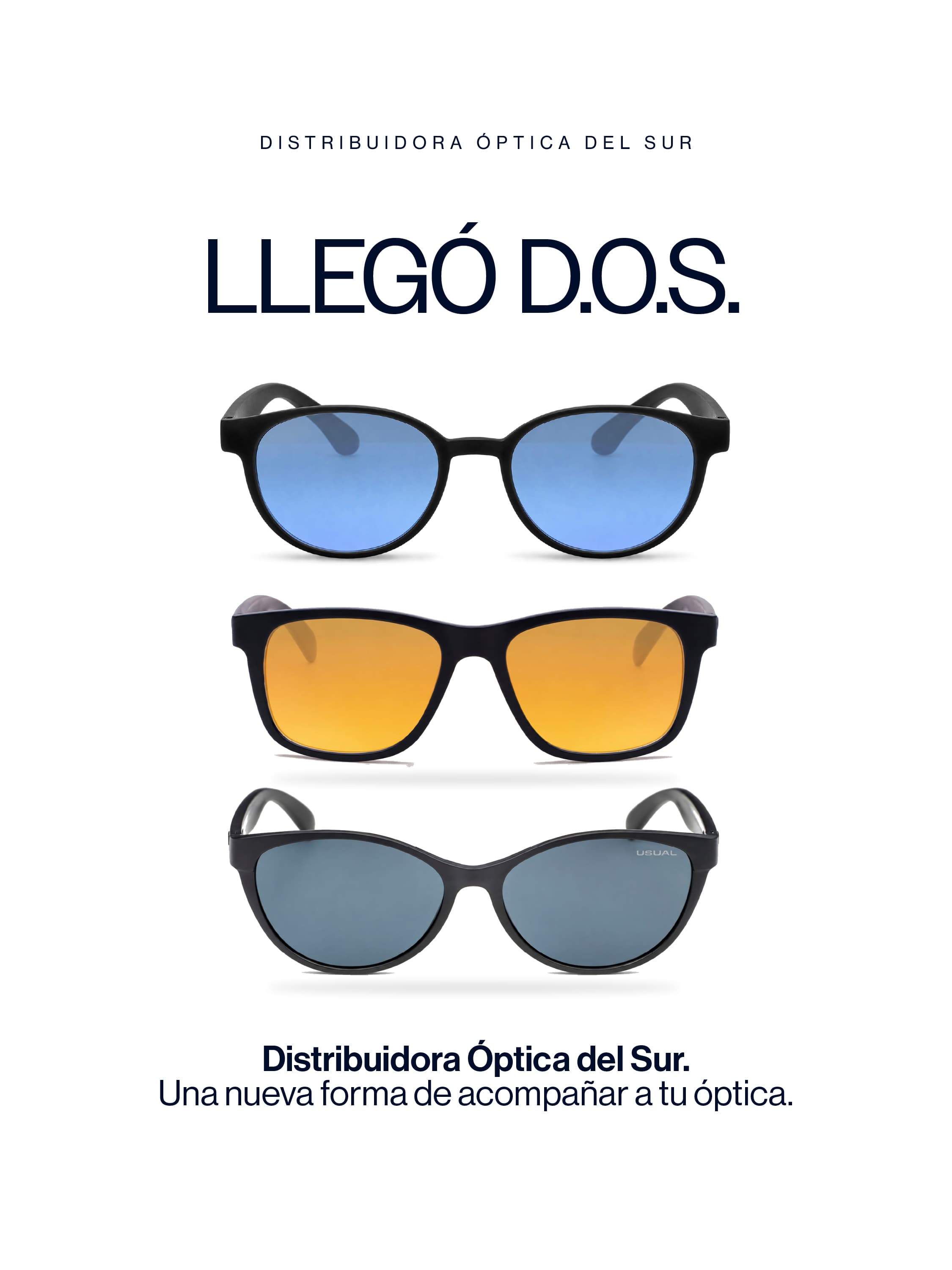 Afiche Llegó D.O.S. con tres pares de anteojos de sol